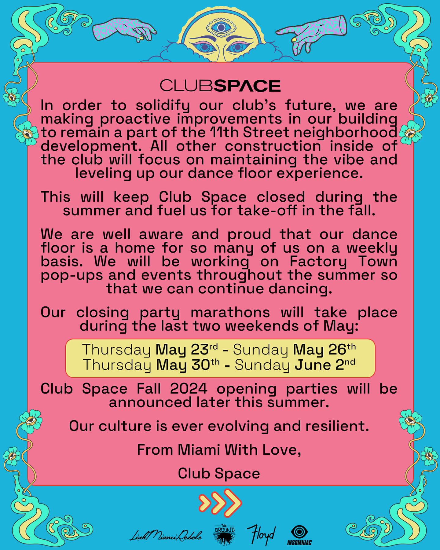 Club Space Announces Summer Closing for Renovations and Safety Upgrades